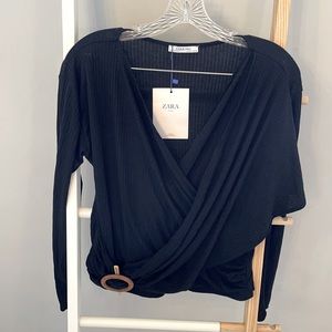 Zara NWT faux wrap front top with waist detail L